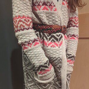 Maurice Red, Brown, & Tan Western Style Open Knitted Sweater